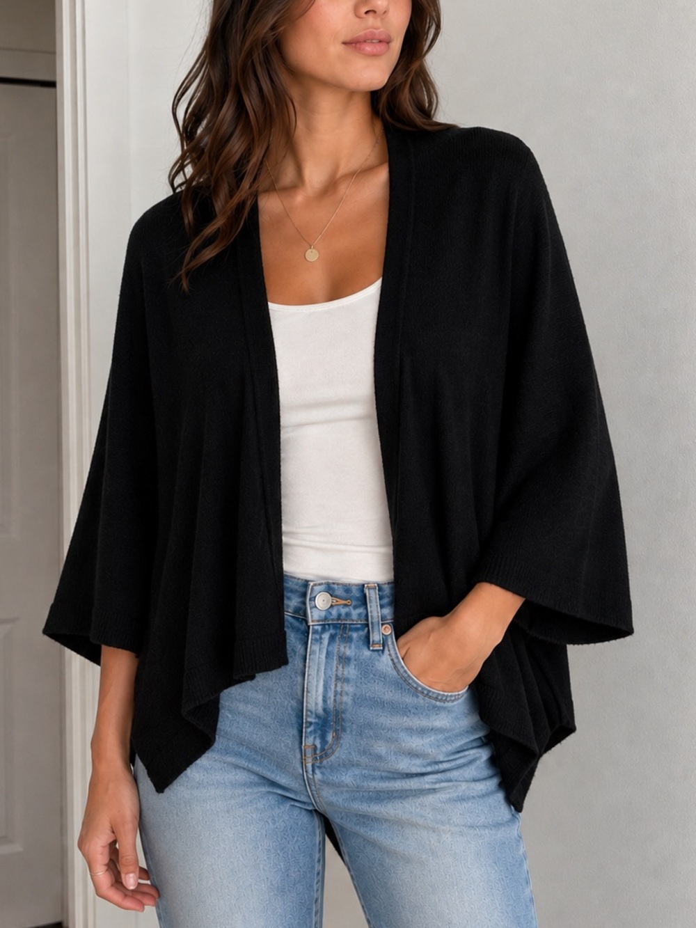 Made in Italy Soft Black Open-Front Women’s Cardigan
